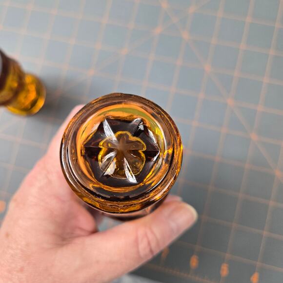 MCM Anchor Hocking Amber Salt and Pepper Shakers Chrome Color Top Classic - Picture 7 of 7